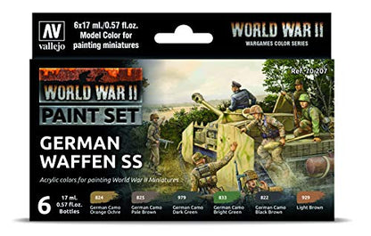 Vallejo - WWII German Waffen SS Model Color Paint Set | Historic Military Shades | Brush & Airbrush Compatible Acrylic Colors | Pro Modeler Collection | 6 bottles x 18 ml. (0.6 fl.oz) - style: WWII German Waffen SS