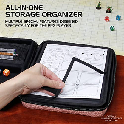 ENHANCE RPG Organizer Case - DnD Binder with Built-in Character Sheet Holder and Erasable Scribe Panel, Dice Rolling Area, Removable Pen Pouch, Miniature Foam Tray, Wrist Strap - color: Dragon Pink