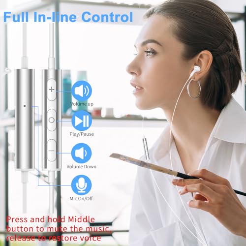 USB Earbuds with Microphone for PC Laptop,Wired USBA Headset with Mic in Ear Buds Noise Isolating Light Laptop Earphones Headphones for Dell HP Surface Computer Office Zoom Work Gaming School,White - color: White