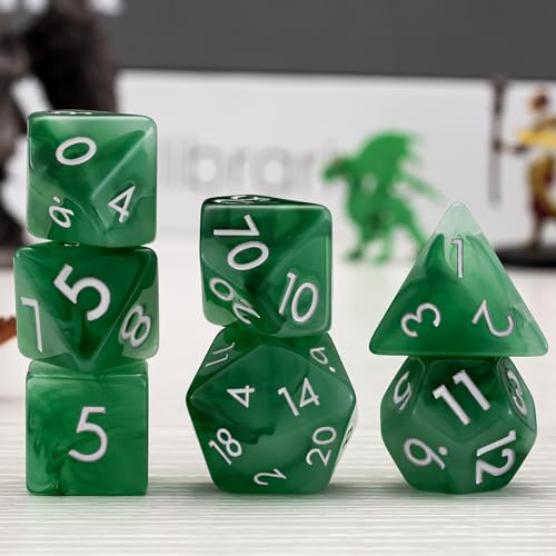 Resin D&D Dice Set, 7-Piece DND Polyhedral Dice (D4, D6, D8, D10, D12, D20, D%) Dungeons and Dragons Dice Set (Imitation Jade) - color: Imitation Jade