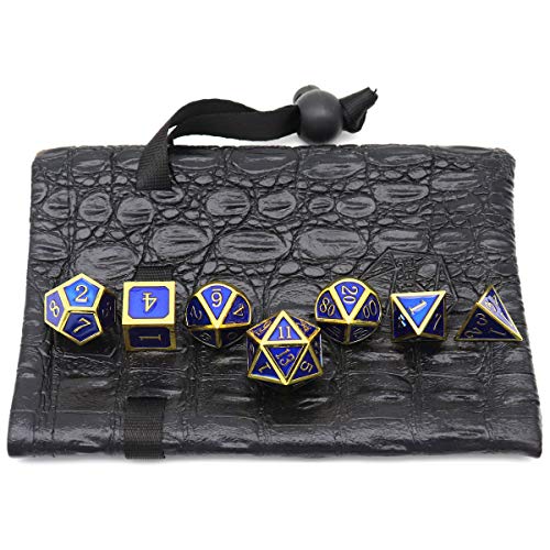Haxtec Gold Navy Blue Metal DND Dice Set Enamel D&D Dice with Leather Dice Bag Compatible with Dungeons and Dragons Gamer Gift for DND Lovers TTRPG Players DM Masters - color: Gold Navy Blue