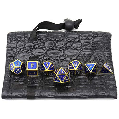 Haxtec Gold Navy Blue Metal DND Dice Set Enamel D&D Dice with Leather Dice Bag Compatible with Dungeons and Dragons Gamer Gift for DND Lovers TTRPG Players DM Masters - color: Gold Navy Blue