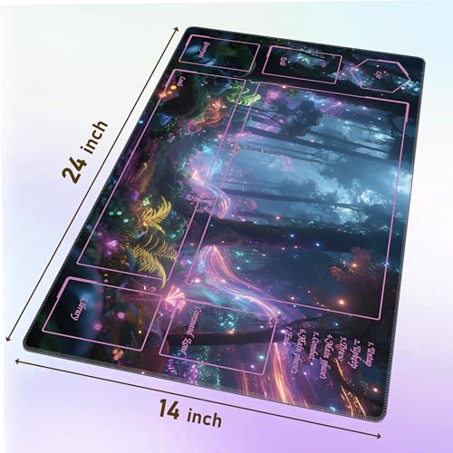 Ultimate TCG Battle Set: 24"x14" Stitched Fantasy Playmat, 16 Dice & Carry Bag – Non-Slip 2mm Rubber Card Game Mat for Trading Card Games (Style 1, playmat with Zones) - color: Style 1, size: CLASSIC SERIES