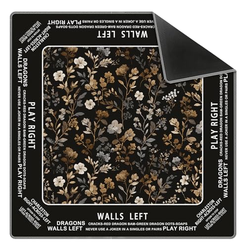 Vintage Black Wildflower Floral Mahjong Mat 31.5" x 31.5", Non-Slip Noise Reduction Mahjong Table Cover Accessories and Supplies for Dominoes Poker Card Board and Tile Games Gifts - color: Vintage Black Wildflower Floral