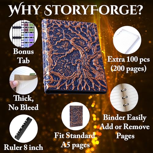 Notebook Journal, Refillable Binder for DND - 3D Tree of Life Design (A5) | A5 400 Pages (200 Sheets), Perfect for Dungeons and Dragons (D&D), Bonus Tabs and Ruler, for Players and DM's - color: Navy Gold