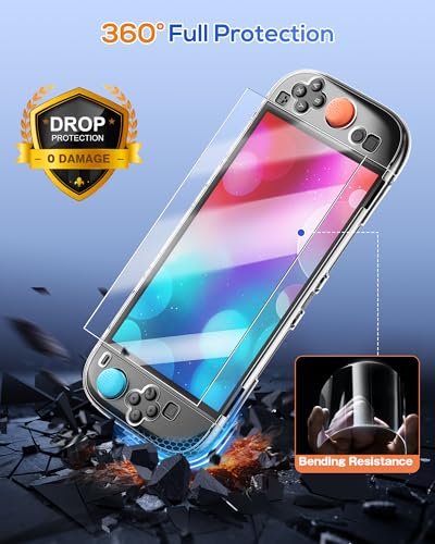 FYOUNG Switch 2 Protective Case,Cover Shell&Screen Protector for Nintendo 2 | Switch 2 Case Accessories with Thumb Grip, Slim PC Hard Cover, Scratch&Shock Protection, Split Design(Clear, 7.9inch) - color: Clear