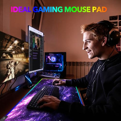 AIMSA RGB Mouse Pad LED Gaming Mouse Pad with 14 Lights Modes, Non-Slip Rubber Base Computer Carpet Desk Mat for PC Laptop (35.4 x 15.8 inch) Purple Blue Nebula - color: Purple Blue Nebula