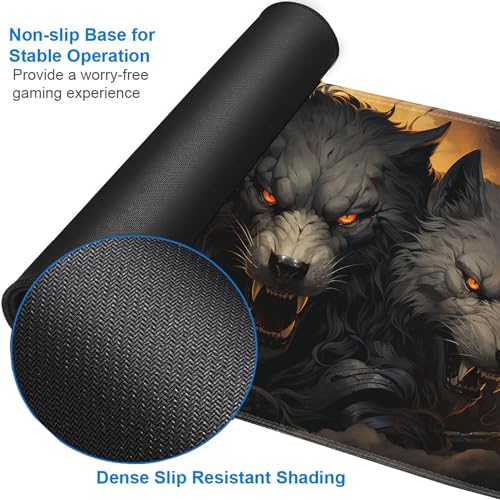 JVGFYNKL MTG Playmat + Drawstring Travel Pouch + 6 Dice Counter, for Tabletop Trading Card Game Playmats or Large Mouse Pad, Anti-Slip Rubber 24 x 14 in, Ferocious Wolf TCG Playmat - color: JV-Playmat-1-F-174
