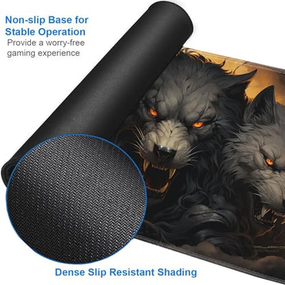 JVGFYNKL MTG Playmat + Drawstring Travel Pouch + 6 Dice Counter, for Tabletop Trading Card Game Playmats or Large Mouse Pad, Anti-Slip Rubber 24 x 14 in, Ferocious Wolf TCG Playmat - color: JV-Playmat-1-F-174