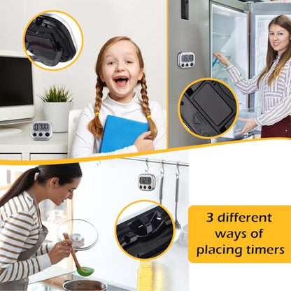 Leumoi 24 Pack Multi-Function Digital Timers with Magnetic Back, Large LCD Display, Loud Alarm, Count up & Countdown, Memory Function for Cooking, Classroom, Study, Exercise & Work(Sliver and Black) - color: Sliver and Black