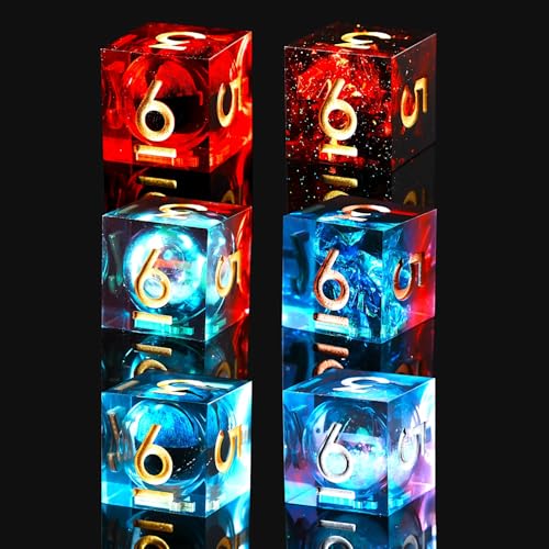 6 Pcs D6 DND Dice Dragon Eye 18mm Liquid Core 6 Sided Dice,Colored Dice Set Resin Sharp Edge D&D for Dungeons and Dragons, RPG - style: 6PCS D6 SET-MIX
