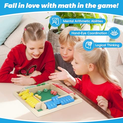TOMMYHOME Wooden Shut the Box Board Game – Math Games & Dice Games for 2-4 Players, Family Game for Game Night, Travel Board Games, Table Games for Adults & Kids, Bar, Trivia.