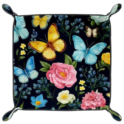 Butterflies Flower Dice Tray Dice Rolling Tray Folding Dice Holder for Dice Games, Like RPG, DND and Other Table Games - color: Multi 1