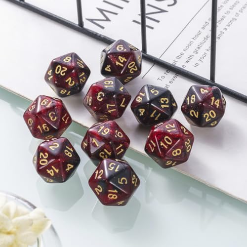 10 Pieces Polyhedral Dice Set D20 Dice 20mm Acrylic 20 Sided Game Dice for Dungeons and Dragons RPG MTG DND Dice Table Games (Starry Red Black) - color: Starry Red Black