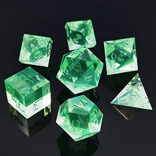 Bescon Crystal Clear (Unpainted) Sharp Edge DND Dice Set of 7, Razor Edged Polyhedral D&D Dice Set for Dungeons and Dragons Role Playing Games, MintGreen Color - color: Mintgreen