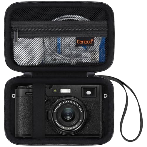 Canboc Carrying Case for Fujifilm X100VI/ X100V/ X100F/ X100S/ X-E5 Digital Camera, Zipper Mesh Pocket fit USB Cable, Black (Case Only) - color: Black