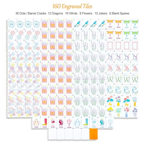American Mahjong Tile Set, 160 Orange Engraved Melamine Mahjong Tiles with Mahjong Tile Bag and Mahjong Accessories - color: Orange