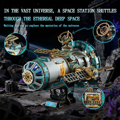 YSWOOD WORLD 3D Wooden Puzzles for Adults Space Station DIY Model Kit | Mechanical Model Kit with Lights & Music, 511PCS Adult Wooden Puzzles, Desk Decor, Engineering Gifts for Christmas Birthday