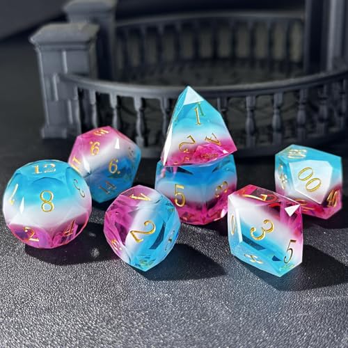 HAOMEJA Colorful Polyhedral Resin Dice Set, Hand-Cut Diamond Facet Optical Dice | Perfect for RPG, Tabletop & Board Games | Halloween, Christmas & Birthday Gift (Blue White Purple) - color: 4 Blue White Purple
