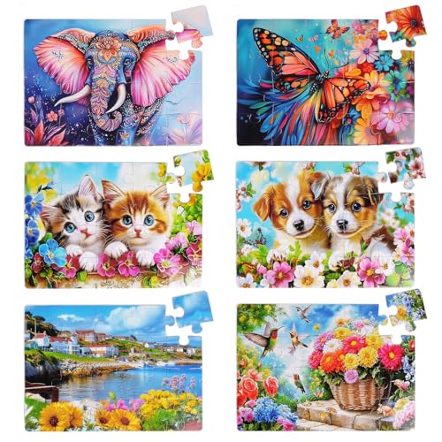 6 Packs 20 Large Piece Puzzles for Seniors with Dementia│Alzheimer’s Puzzles Memory Cognitive Games Easy Jigsaw Puzzles for Elderly Seniors with 6 Storage Bags(Animal) - style: animal