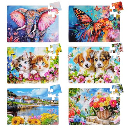 6 Packs 20 Large Piece Puzzles for Seniors with Dementia│Alzheimer’s Puzzles Memory Cognitive Games Easy Jigsaw Puzzles for Elderly Seniors with 6 Storage Bags(Animal) - style: animal
