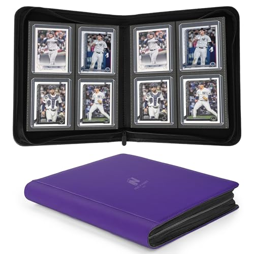 Toploader Binder, 4 Pocket with 128 Card Slots for 3" x 4" Rigid Cards, PU Card Album for Trading Cards & Sports Cards(Purple) - color: Purple, size: 4 Pocket