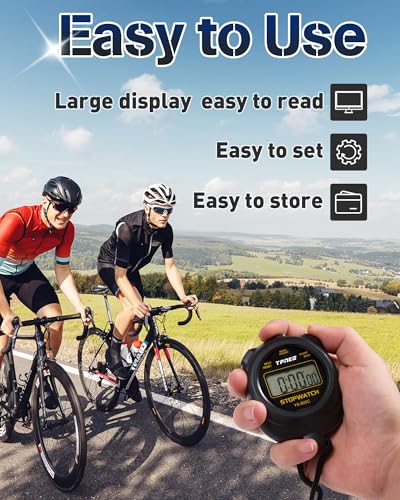 TPNEG Simple Stopwatch Timer - Easy to Use, Set Up, Read, and Carry - Large Display - On/Off, AAA Battery - Ideal for Coaches, Track and Field, Soccer Referees, Sports, Classroom - color: Black