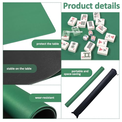 Mahjong Mat with 3 Dice, Anti Slip and Noise Reduction Table Cover for Mahjong, Poker, Card, Board & Tile Games (Green, 31.5 inches) - color: Green