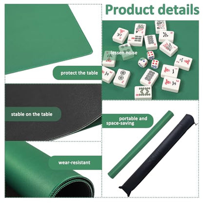 Mahjong Mat with 3 Dice, Anti Slip and Noise Reduction Table Cover for Mahjong, Poker, Card, Board & Tile Games (Green, 31.5 inches) - color: Green