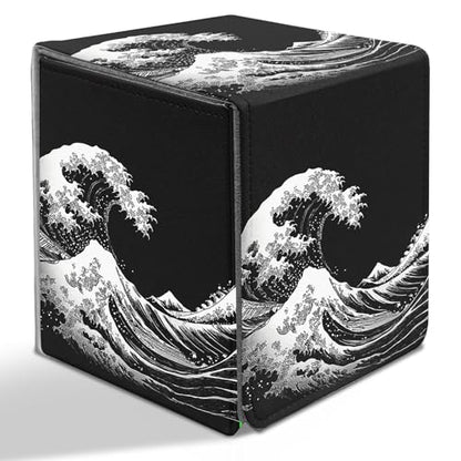 BVDIKMI Card Deck Box for Trading Cards, Card Storage Box Fits 100+ Single Sleeved Cards, PU Leather Strong Magnet Card Deck Case Holder for Magic Commander TCG CCG, Japanese Sea Wave - color: Japanese Sea Wave