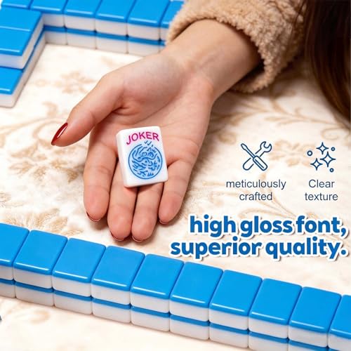 1.2-inch Premium American Mahjong Tile Set. Made of Durable and Sturdy Melamine. Perfect for Multiplayer Games, on-the-go Gaming, and Playing with Family and Friends. (Blue) - color: Blue