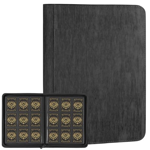 Card Binder 9 Pocket,Premium 540 Double Sided Pocket Collection Binder,Wear Resistant,Retro Vertical Grain PU,Side Loading Card Album for MTG,TCG,Yugioh,Game & Sports Cards,Black - color: Black, size: 9 Pocket 540