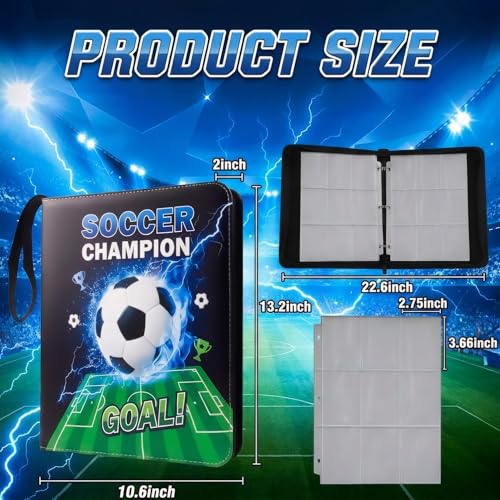 Trading Card Binder 9 Pocket, Soccer Card Binder Holds 900 Cards with 50 Removable Sleeves, Waterproof PU Leather with Zipper Card Collector Album Book Compatible with TCG Cards - color: Soccer