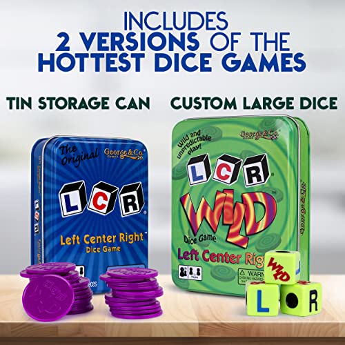 George & Company LLC LCR (Left Right Center) in Blue & Dice Game in Green Tin Gift Set Bundle - 2 Pack