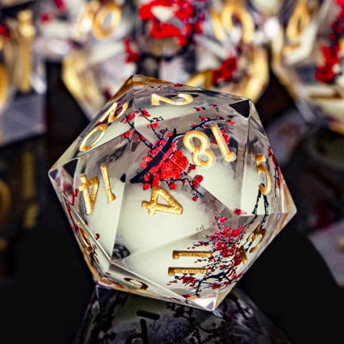 Plum Blossom DND Dice Yellow Noctilucent Liquid Core Dice Set with Metal Box, Handmade Sharp Edge Dice D and D Polyhedral Dice for use with D&D RPG Role Playing Game - color: Qs-07