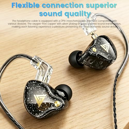Wired Gaming Earbuds, QKZ AK6 PRO in Ear Monitors, Deep Bass Sound Wired Earbuds, HiFi in Ear Headphones with New 1DD 10mm Dynamic Driver, IEM for Music Gaming Video Calling (Black) - color: Black