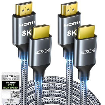 ARISKEEN 8K HDMI Cable 3FT 2-Pack, 48Gbps High Speed HDMI 2.1 Cable, 8K 60Hz, 4K 120Hz 144Hz Support for HDR 10, HDCP 2.2 2.3, eARC, DTS:X, Braided HDMI Cord Compatible with Laptop/HDTV - 3 Feet - size: 3 Feet