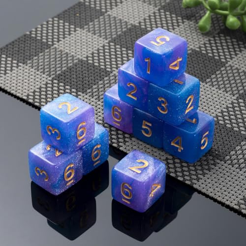 10 Pieces Polyhedral D6 Dice Set, 6 Sided Dice 16mm Square Edge Dice for RPG MTG DND Table Games (Pink Blue) - color: Pink Blue