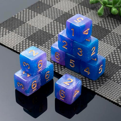 10 Pieces Polyhedral D6 Dice Set, 6 Sided Dice 16mm Square Edge Dice for RPG MTG DND Table Games (Pink Blue) - color: Pink Blue