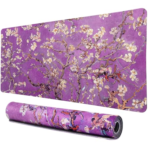 Vimorco Waterproof Mouse Pad,31.5 x 15.7'',Purple Flowers Desk Pad,Office | XXL Large Mouse Extended Gaming Mousepad with Anti-Slip Rubber Base,Computer Laptop Keyboard Mouse Mat for Work,Game,Office - color: Purple Flowers