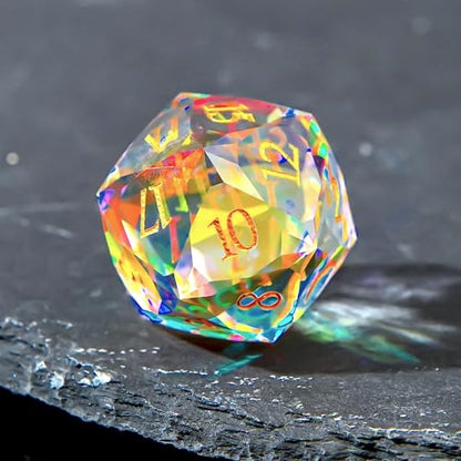 1PCS Multifaceted Glass D20 DND Dice - 28mm 20 Sided Gem D&D Dice for Dungeons and Dragons, RPG, Roleplaying Games MTG Table Games, Handmade Polyhedral Dice(Glass Rainbow) - color: Multifaceted D20 Glass- Rainbow