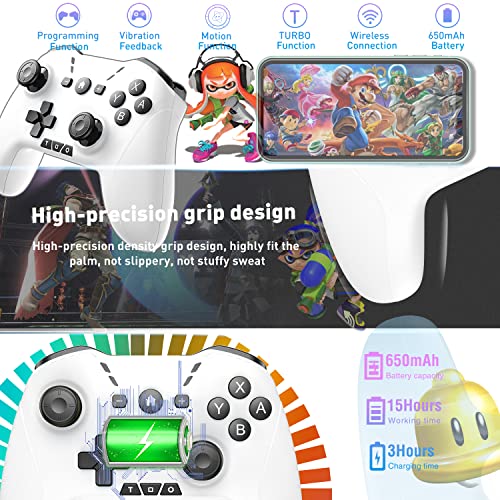 Bluetooth Controller for Switch/Mac/PC/Steam/Mobile Phone/iOS/Android//TV/iPad/Table/Apple Arcade MFi Games, switch pro controller wireless with Adjustable Dual Motion,Turbo,Macros,6-Axis,Wake Up for Black Myth: Wukong (Black) (Purple) (White Black with c