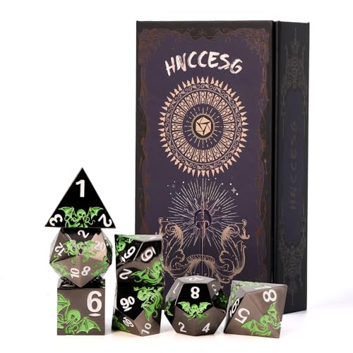 Octopus Metal RPG Dice Set,7-Piece,Inspired by Cthulhu Mythos,Abyss Green on Black,Heavy Zinc Alloy Dice for Fantasy RPGs & Collectors (Black Green) - color: Black Green