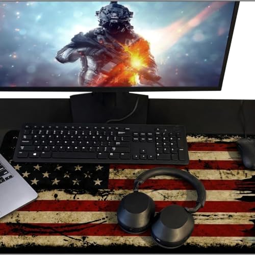 Desk Mat Gaming Mouse Pads – Antique USA Flag, Large 31.50 x 11.80 Inch Extended Gaming Mouse Pad, Large Desk Mat, Non-Slip Backing with Ultra-Smooth Surface for Gaming, Office & Home Desk - color: Antique Usa Flag, size: Large