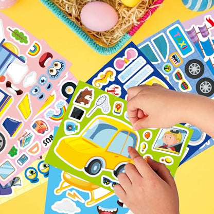 Vehicle Stickers for Kids, Make a Face Sticker, Make Your Own Car Sticker | 24 Sheets Train, Airplane, Boat Stickers for Toddlers, Brithday Party Supplies Classroom Teacher Reward - style: Car