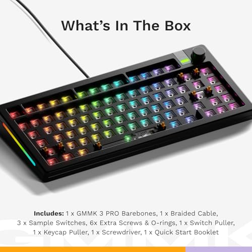 Glorious Gaming - GMMK 3 PRO Barebones Custom Keyboard Kit w/Knob, Custom Modular Aluminum Body & Gasket System, Hotswappable 75% Keyboard, Sound Dampening Foam, Aluminum Switch Plate ANSI (Black) - color: Black, size: TKL, style: GMMK 3 Pro