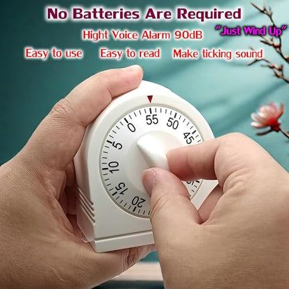 60 Minute Wind Up Timer, Visual Mechanical Timer with Loud Alarm, Manual Countdown Timers for Classroom, Home, Study and Cooking (White) - color: White