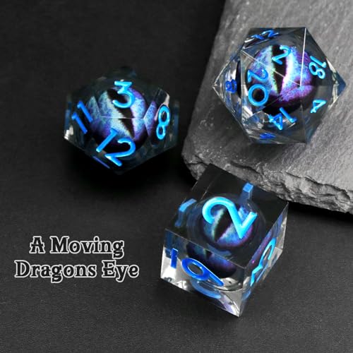 FONVGOGO Dragon Eye Dice, Liquid Core Dice Set DND Dungeons and Dragons Resin D and D Dice Role Playing Polyhedral Beholder's Ttrpg Die RPG (Blue) - color: Dragon Eye Blue