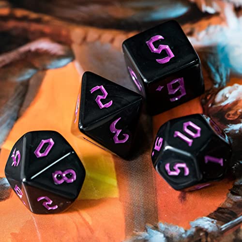 6 Sets DND Dice, Polyhedral Dice Set (42pcs) with Leather Dice Bag, D&D Dice Set for Dungeons and Dragons, RPG Table Games (Sickle Font Black Series) - color: 6 Sets All in Black