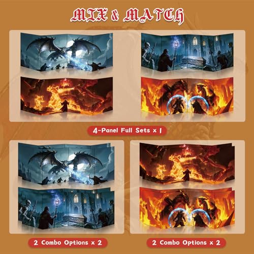 Byhoo DM Screen 2 PCS for D&D 5E DND Accessories - Necromancer’s Ritual&Siege of the Watchtower, Waterproof Reusable Surface with Adjustable Stands, Tri-Fold Portable A4 Size Compatible with 5E Rules - style: Epic-2PCS: Necromancer’s Ritual&Siege of the W